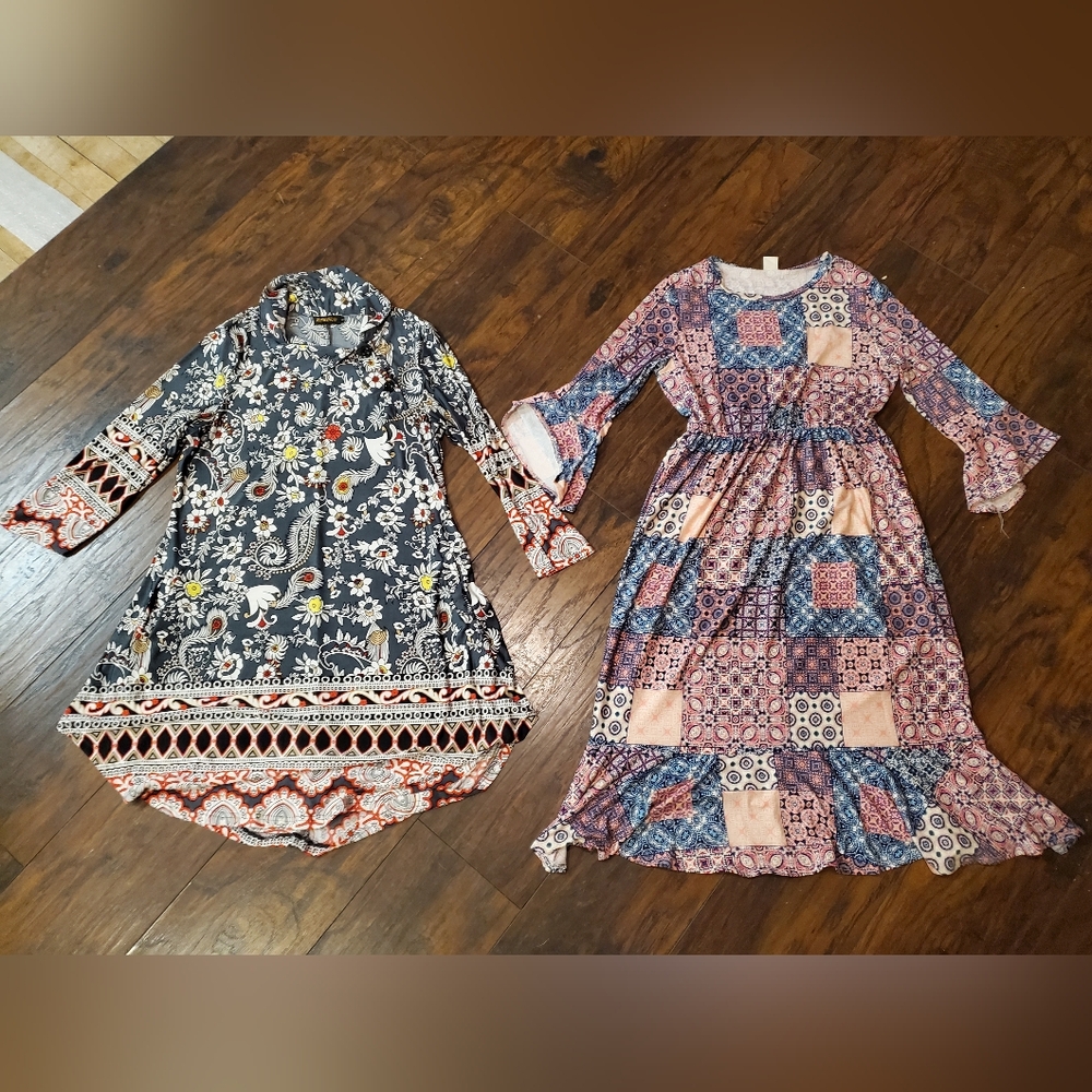 ✨️BUNDLE✨️ Elegant Floral and Patchwork Long Sleeve Dress Set of 2!